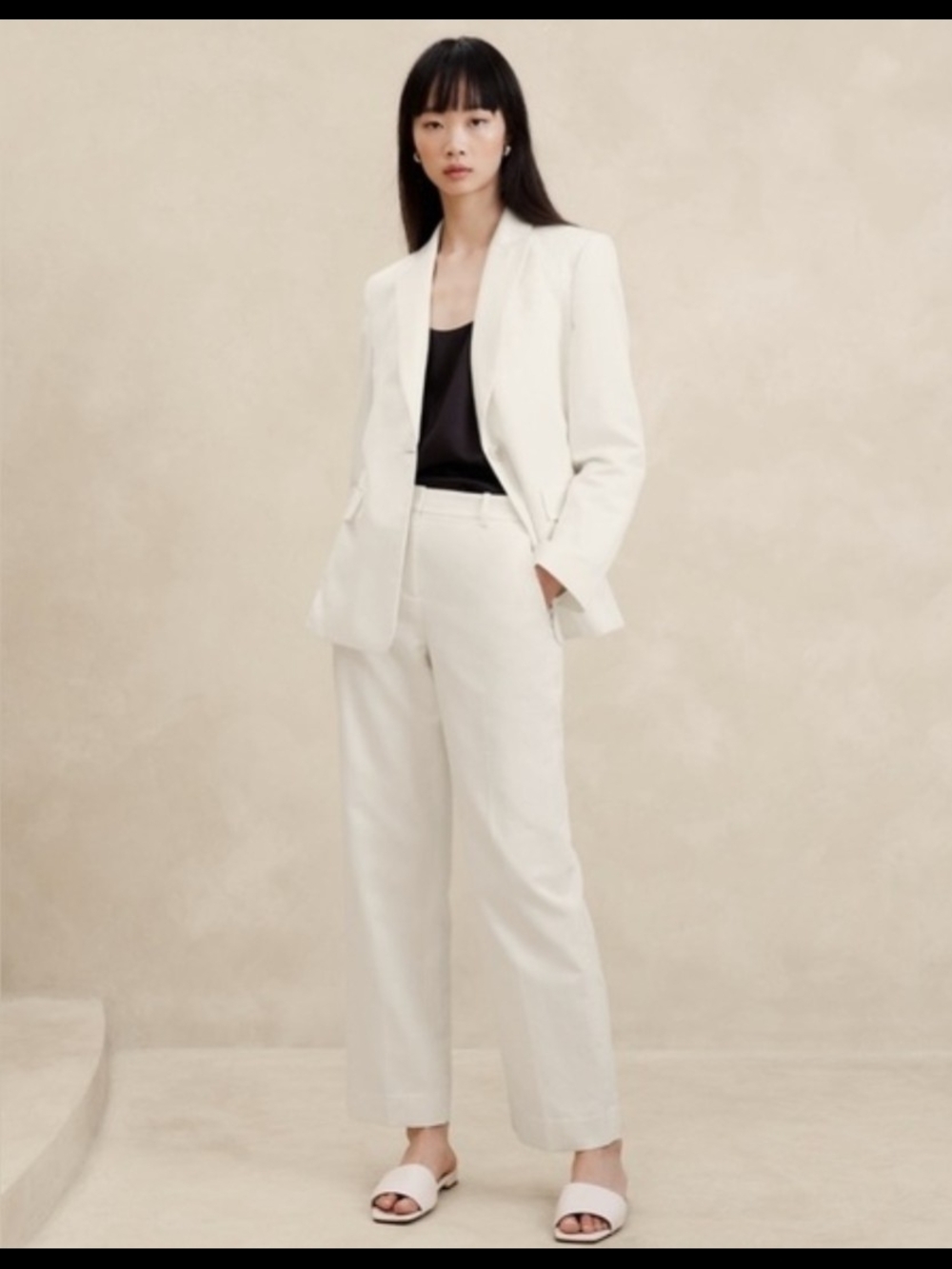 BANANA REPUBLIC Italian Cotton Linen Pants Seahaven Straight Women 10 Ivory Work